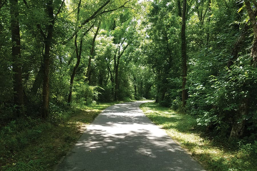 The greenway is nearly level throughout its 8 miles.