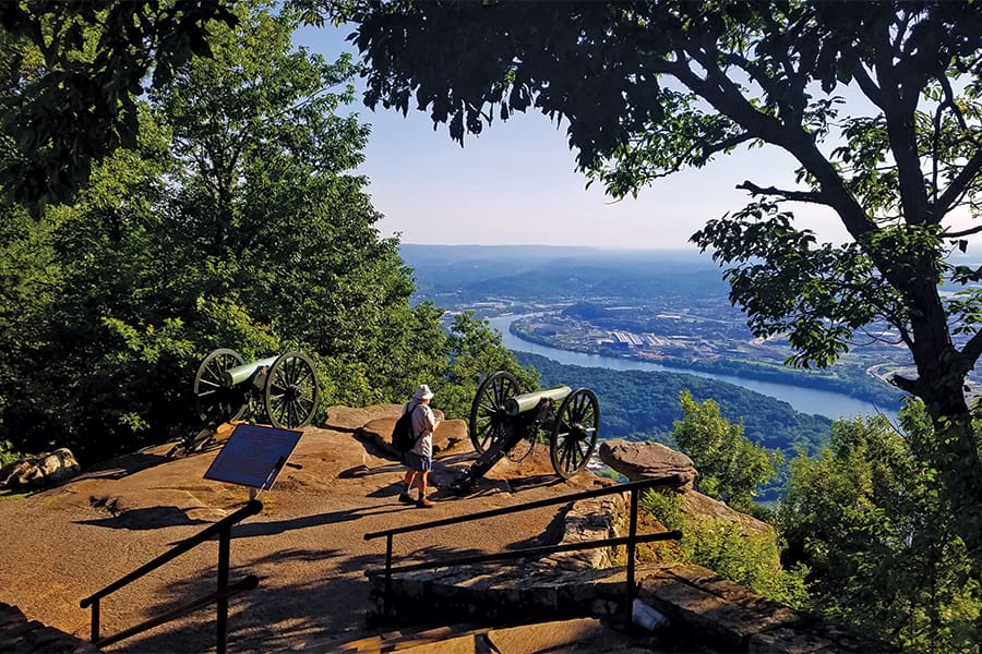 Confederate cannons had a clear shot at the city and river.